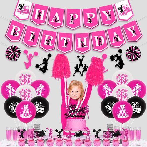 Cheerleading Birthday Party Decorations for Girls Rose Red Black Cheerleader Happy Birthday Banner Cake Topper Balloons We’ve Got Spirit Gymnastic Birthday Party Decorations Supplies