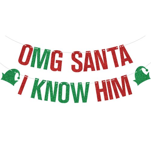 Red Glitter OMG Santa I Know Him Banner, Buddy the Elf Christmas Backdrop Supplies, Elf Movie Grinches Christmas Party Decorations Supplies