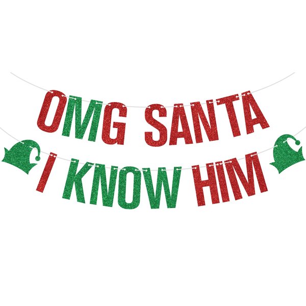 Red Glitter OMG Santa I Know Him Banner, Buddy the Elf Christmas Backdrop Supplies, Elf Movie Grinches Christmas Party Decorations Supplies