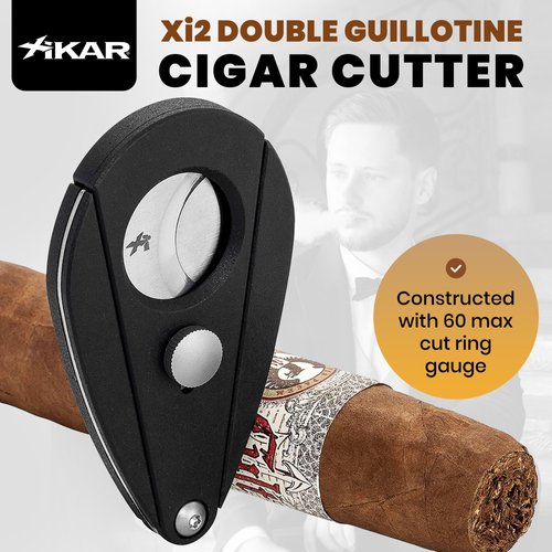 Xikar Xi2 Cigar Cutter - Precision Double Guillotine Cigar Snipper with 440 Stainless Steel Blades, Noir Finish | Rockwell C Rated 54 to 60 Ring Gauge Cigar Clipper - Ergonomic Teardrop Design