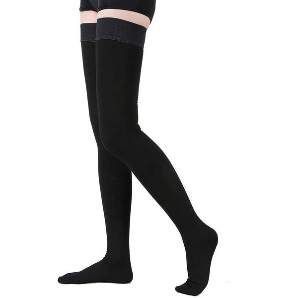 TOFLY® Thigh High Compression Socks for Women & Men, Closed Toe 15-20mmHg Graduated Medical Compression Stockings with Silicone Band, Opaque Support Stockings for Varicose Veins, Edema, DVT,Black XXL