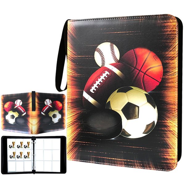 Trading Card Binder, Sports Card Binder 9 Pocket with 50 Sleeves Fits 900 Sport Cards, Sports Card Holder Binder with Zipper, Soccer Football Baseball Basketball Hockey Card Gifts Collection Storage