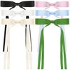 6PCS Long Tail Design Bowknot Barrettes with Tassel Ribbon and Solid Metal Claw Clip, Perfect Hair Accessories for Women and Girls (Black White Beige Pink Blue Green)