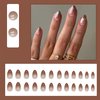ZASKHLD Gradient Brown Chrome Press on Nails Medium Almond Fake Nails Glossy Brown coffin False Nails with Mirror Metal Design Ombre Acrylic Glue on Nails for Women Girls Manicure Nail Decor 24Pcs
