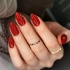 Artquee Red Almond Press on Nails Short Fake Nails Art Solid Color False Nails Glossy Reusable Stick on Nails in 15 Sizes - 30 Nail Kit