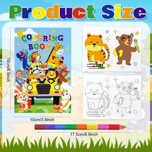 24 Coloring Books for Kids Bulk With 24 Stacking Crayons Set Mini Coloring Books Bulk for Ages 2-4-8-12 Small Activity Books For Birthday Party Favors Gifts Goodie Bags Stuffers School Classroom