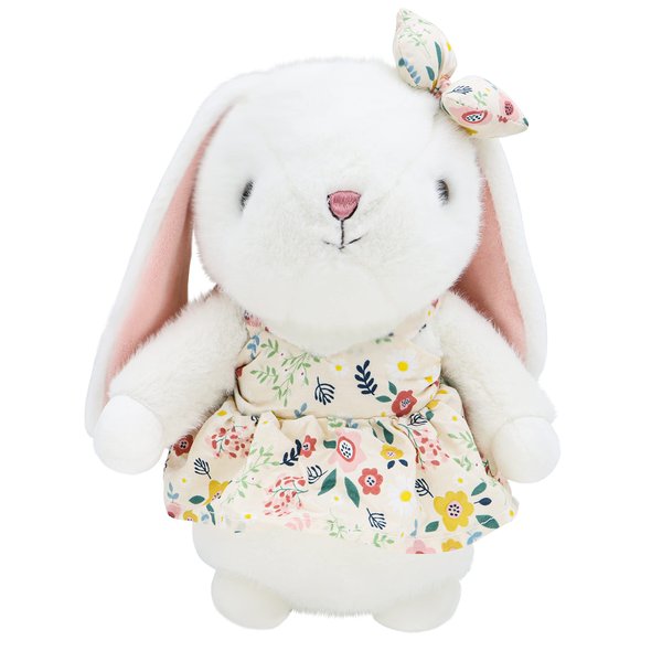 CNAANA Cute Field Rabbit Stuffed Animals, Standing Lop Eared Rabbit, Cute Bunny in a Floral Dress a Gift for Boys and Girls