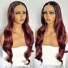 UREMY Ombre Burgundy Highlight Color Lace Front Wig 30 Inch Long Body Wave Pre Plucked Lace Wig Middle Part Glueless Transparent Swiss Lace Heat Resistant Synthetic Wigs for Black Women