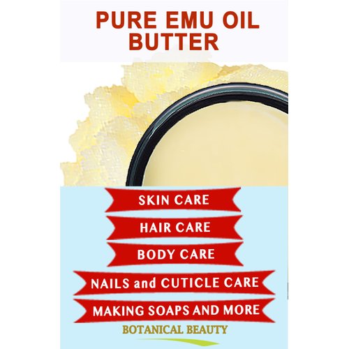 Botanical Beauty PURE EMU OIL BUTTER 100% Natural RAW VIRGIN UNREFINED for FACE, BODY, HANDS, FEET, NAILS, HAIR and LIP CARE 16 Fl. oz. - 480 ml