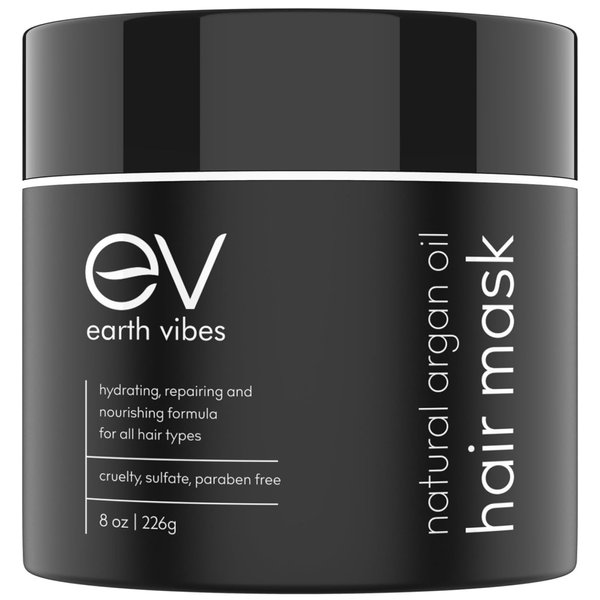 Earth Vibes Hydrating Argan Oil Hair Mask Conditioner - Deep Conditioning & Moisturizing - Hair Treatment For Dry Damaged Hair - Sulfate Free - Organic Jojoba Oil, Coconut Oil (8 Oz/226g)
