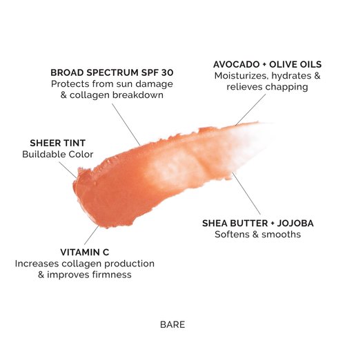 MDSolarSciences Tinted Lip Balm SPF 30 Bare – Sheer Hydrating Sunscreen for Lips – Vegan, Gluten Free, Moisturizing Shea Butter and Avocado Oil 0.15 Oz