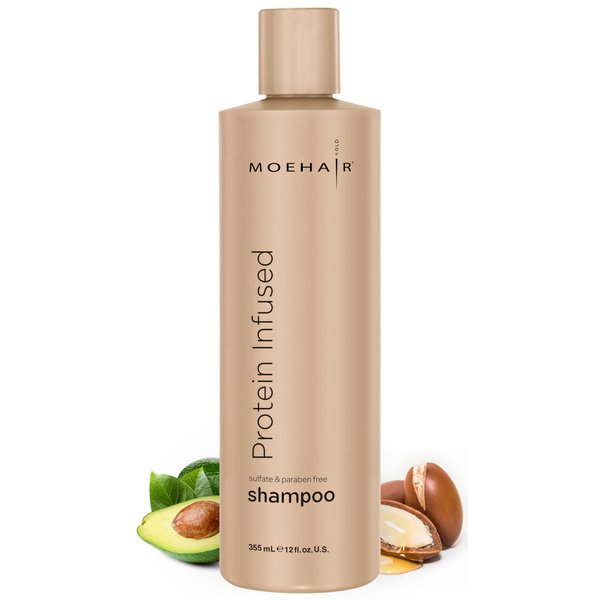MOEHAIR Protein Infused Shampoo | Anti-Frizz, Moisturizing & Strengthening Shampoo for All Hair Types | With Proteins, Natural Oils & Vitamin E & B5 | Sulfate & Paraben-Free Hair Shampoo 12 Fl Oz