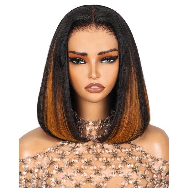 Arabella 12inch 6x6 Bob Wig Human Hair and 4 Pcs 1B/30 Clip in Hair Extensions Ready to Go Glueless Wig Real 210% Density Straight Glueless Bob Wigs Human Hair Pre Cut Lace Pre Bleached Tiny Knots