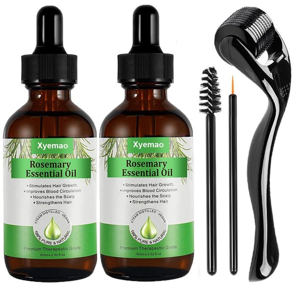 Xyemao 2Pack Rosemary Essential Oil for Hair Growth, Eyebrow and Eyelash Growth, Skin Care, Aromatherapy & Diffuser, Hair Loss Treatment Oi