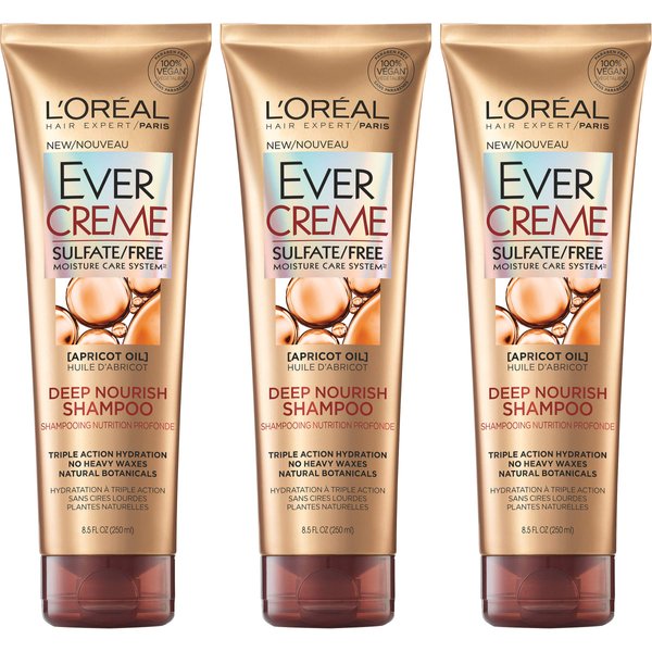 L'Oreal Paris Hair Care Evercreme Sulfate Free Deep Nourish Shampoo, 3 Count