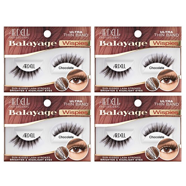Ardell Balayage Wispies, Chocolate False Eyelashes, with Ultra Thin Band, 4-pack