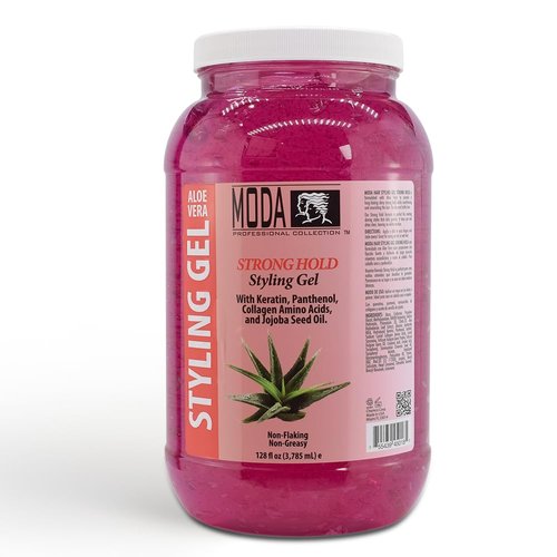 MODA Strong Hold Styling Gel - With Glycerin, Keratin, Panthenol, Collagen Amino Acids, Jojoba Oil, and Vitamin E Long-Lasting Hold for All Hair Types - 128Oz