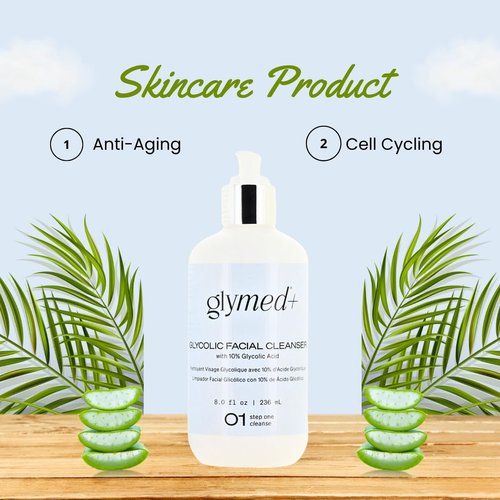 Glymed Plus Glycolic Facial Cleanser, 8 fl oz, Daily Gentle Facial Wash with 10% Glycolic Acid, Paraben-Free, Antiaging and Exfoliation