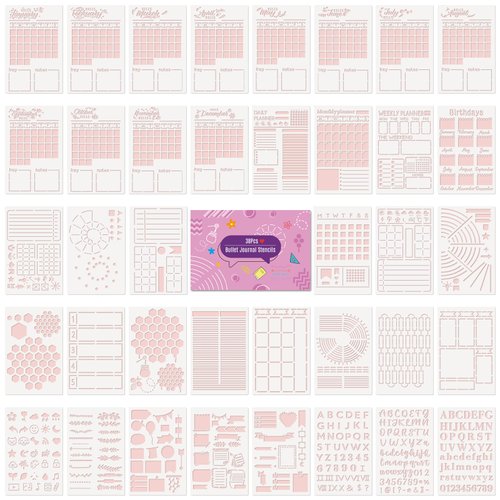 Whaline 38Pcs Bullet Journal Stencils Templates Set 5.1 x 7.9 Inch Bullet Journals Accessories Planner Stencils for DIY Crafts Home School Office A5 Journals Supplies