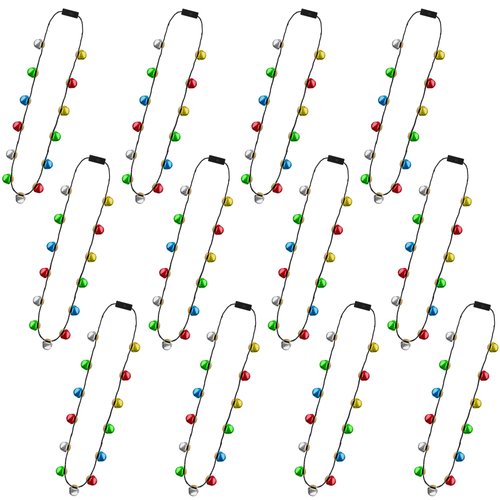 Christmas Necklace Party Favors, 12PCS Bell Light up Christmas Necklace Women Men, Glow Jingle Necklaces with 13 Bells, Colorful Christmas Accessories for Ugly Sweater New Year Party Supplies Bulk