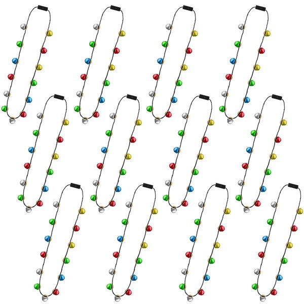 Christmas Necklace Party Favors, 12PCS Bell Light up Christmas Necklace Women Men, Glow Jingle Necklaces with 13 Bells, Colorful Christmas Accessories for Ugly Sweater New Year Party Supplies Bulk
