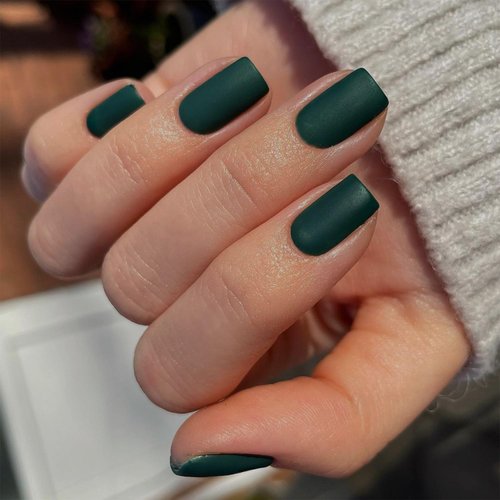 Matte Dark Green Press on Nails Short Square,Xcreando Solid Color Fake Nails Glue on Nails Short,Matte Short Nails Press ons Nails,Acrylic Nails Short False Nails for Women Daily in 24 PCS