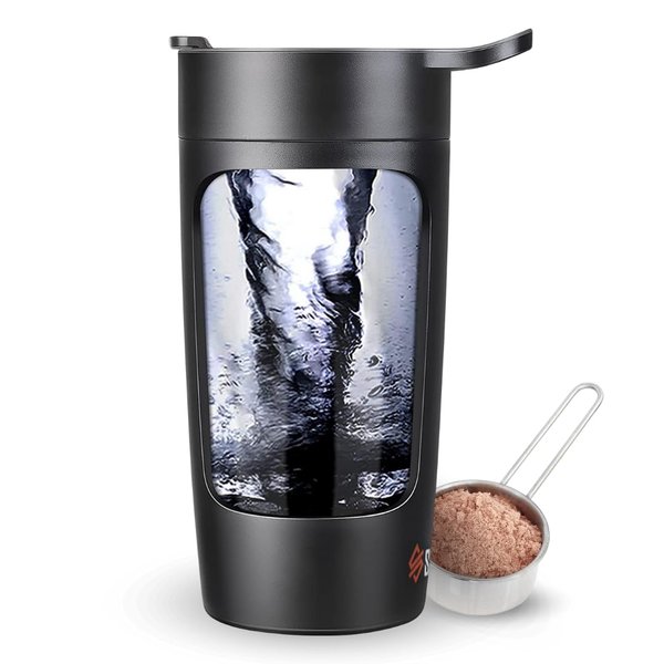 SQUATZ 22 Oz Electric Shaker Bottle - Rechargeable Automatic Protein Shake Blender Flask, Leak-proof & Easy to Clean, Smooth Drink in 15 Seconds, Ideal for Gym Shakes, Coffee, Milkshakes (Black)