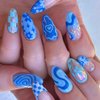 RikView Blue Press on Nails Long Fake Nails Almond Acrylic Nails Glossy Full Cover Nails 24 PCs/Set