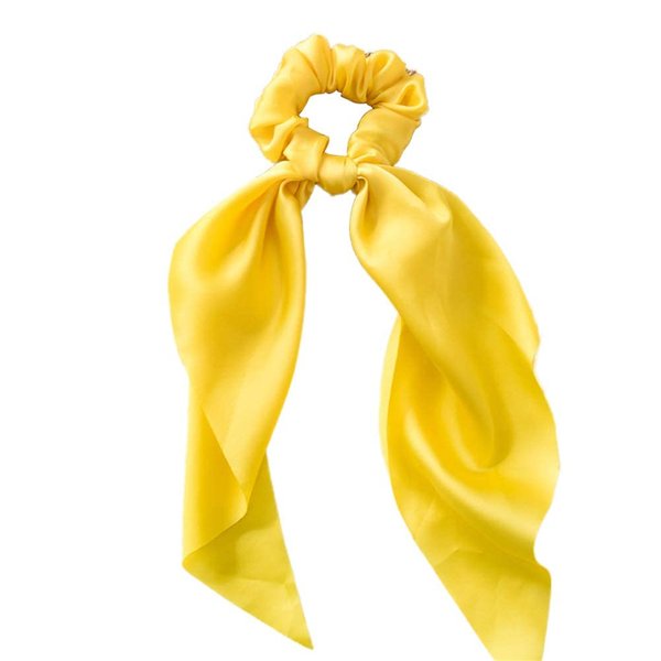 Yellow Women Girl Bow Satin Ribbon Ponytail Scarf Hair Tie Rope Scrunchies Elastic Band Hair Scrunchies Bands Hair Elastics and Ties