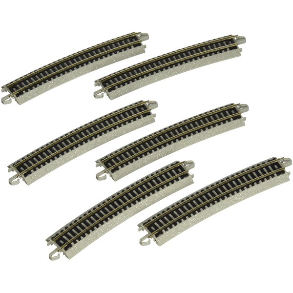 Bachmann Trains - Snap-Fit E-Z TRACK 19” RADIUS CURVED TRACK (6/card) - NICKEL SILVER Rail With Grey Roadbed - N Scale