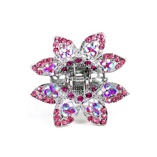 Women's Rhinestone Metal Claw Hair Clip Antique Silver IMC2017, Pink