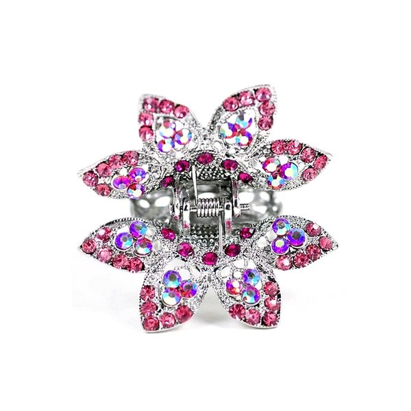 Women's Rhinestone Metal Claw Hair Clip Antique Silver IMC2017, Pink