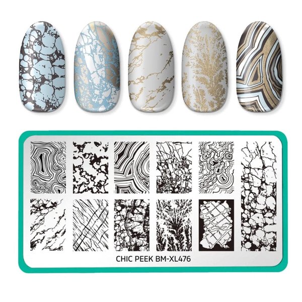 Maniology Heart of Stone (BM-XL476) Nail Stamping Plate, Chic Peek Manicure, Marble Stone Rocks Crystals Nail Designs