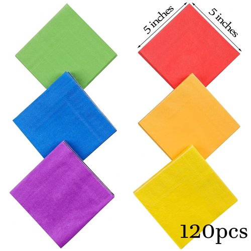 Whaline 120 Pieces Rainbow Cocktail Napkin Bright Beverage Luncheon Paper Napkins 2 Ply for Gay Pride Day, Home and Party Favors, 6 Colors