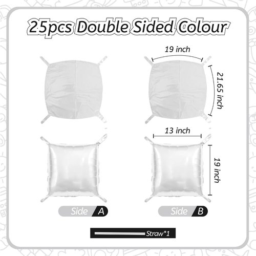 25PCS White Square Foil Balloons Wall Backdrop, Reusable DIY Mylar Double Side Balloons Garland Tunnel Arch Kit for Anniversary Bachelorette Game Engagement Wedding Party Decor