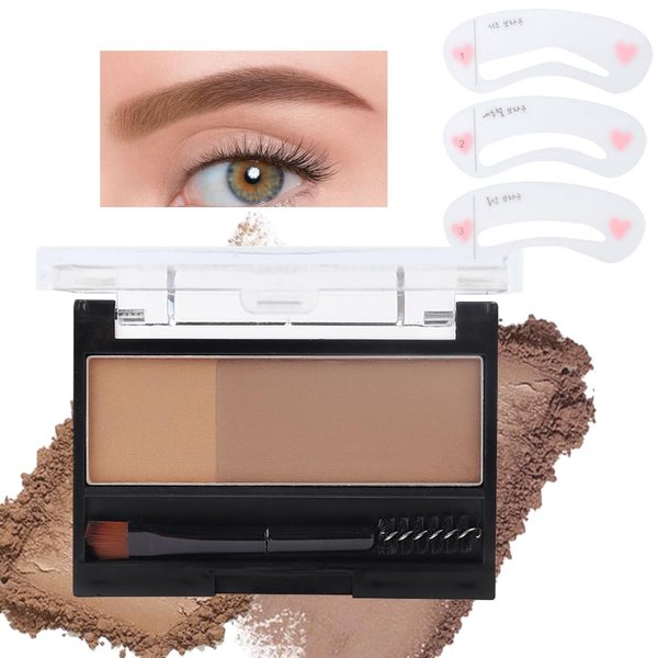 Kaely 2 Color Eye Brow Powder Makeup Kit,Eyebrow Contour Palette for Beginners,Brow Stamp Stencils Kit,Eyebrows Waterproof Gel with Brush,maquillaje para cejas,02 Natural Brown+Brown