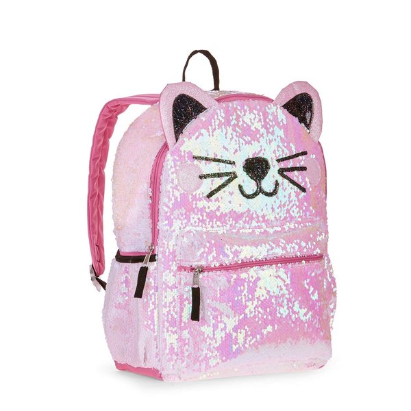 Kitty Cat Sequin Backpack for Girls -- Deluxe Kitten Backpack with 2 Way Sequins, 16 Inch