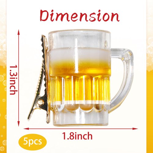 Small Beer Cup Bow Hair Clip Beer Festival Hair Clips Funny Simulation Beer Alligator Clips Beer Festival Halloween Party Hair Accessories for Kid Adult 5Pcs