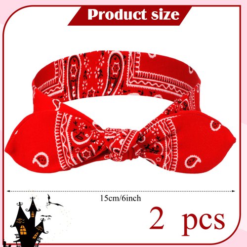 Hicarer 2 Pcs Head Scarf for Women Retro 1940s Head Scarf Halloween Dress Up Bandana Headbands Vintage Rabbit Ear Hairband Girl Hair Accessories (Red)