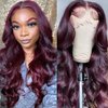 SUPERNOVA Burgundy Lace Front Wigs Human Hair Dark Burgundy Body Wave Wig 13x4 HD Lace Front Wigs Human Hair for Black Women 99j Wig pre plucked Colored Human Hair Wigs 180 Density (22 inch)