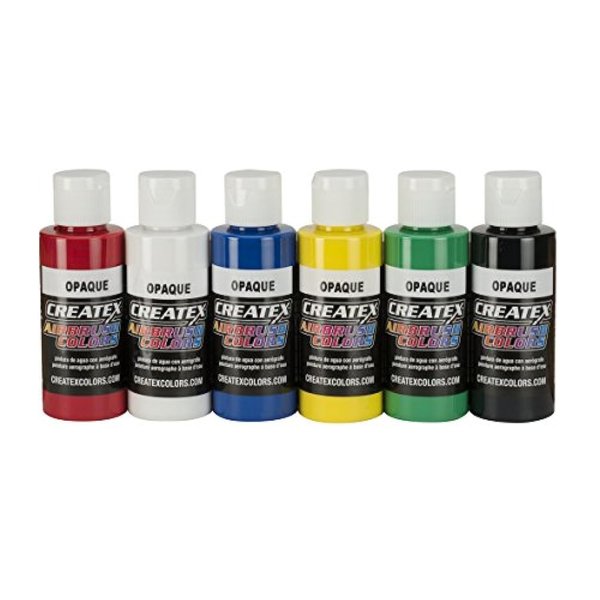 Createx Colors 5803-00 2 oz Opaque Airbrush Paint Set, 2 Ounce (Pack of 6), Multicolor, 12 Fl Oz