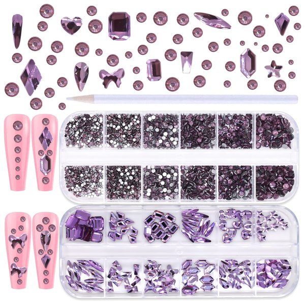 WOKOTO 2 Box 1620 Pieces Purple Nail Rhinestones Flat Back Crystals For Nail Art Diamonds Flatback Rhinestones For Women Acrylic Nails Purple Rhinestones Flatback Eye Gems Glass Rhinestones