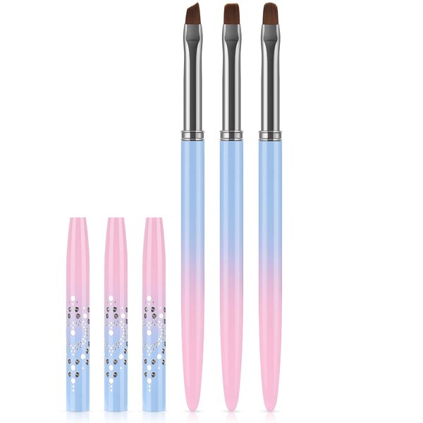 JASSINS Nail Art Clean Up Brushes, 3 Pcs Flat/Oval/Fine Angled Gel Nail Brushes,For Nail Art Design Painting DIY and Cleaning Polish Mistake on the Cuticles (Color)