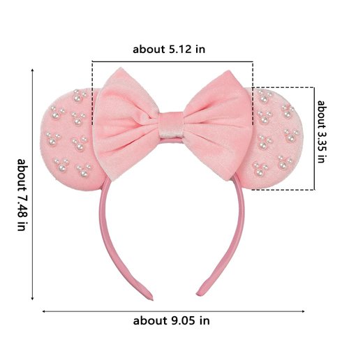 JIAHANG Velvet Mouse Pink Ears Hair Bow Headband with Pearls, Party Decoration Costume Headwear Hair Accessories for Women Girls (velvet pink 03)