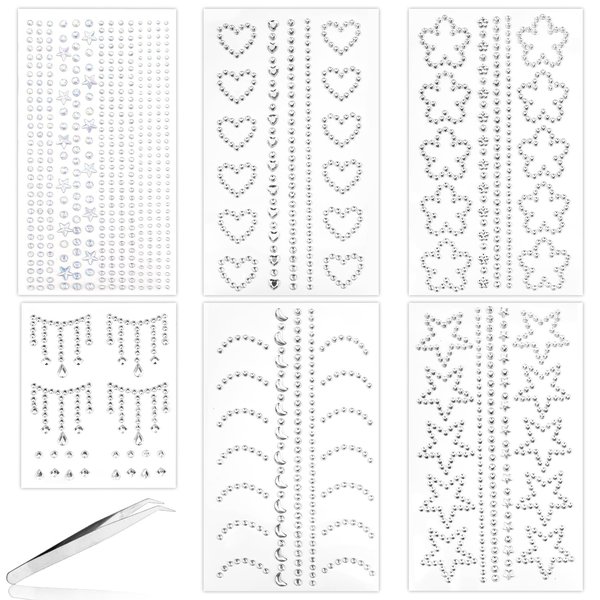 6pcs Rhinestone Gem Stickers, Fancy Face Diamond Stickers Self Adhesive Shine Face Diamond Shiny Gemstone Face Makeup Stickers Festival Jewels for Face Hair Nail Body Accessories