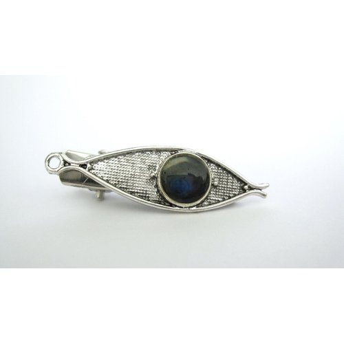 Small dark blue or green stone metal alligator hair clip fine thin hair (Primary color: Deep blue)