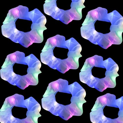 9 Pcs LED Light Up Hair Scrunchies for Women Girls,Blue Led Hair Tie 3 Light Modes, Light Glow Scrunchy Satin Elastic Bands Ponytail Holder Glow in the Dark Hair Accessories Neon Rave party supplies