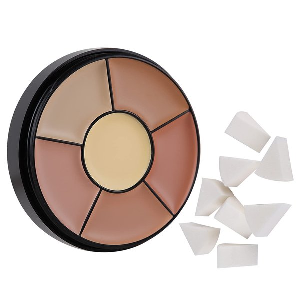 MEICOLY 6 Shades High Coverage Concealer,Tattoo Cover Palette,Cover Bruises, Tattoos, Age Spots, Vitiligo, Birthmarks,with 8 pcs White Makeup Sponges