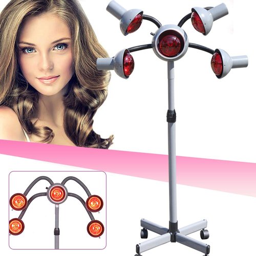 5 Heads Red Light Hair Dryer Stand Salon Heat Lamp Hair Dryer Stand with Rolling Base, for Hair Salon Hairdressing Drying Perming Processor