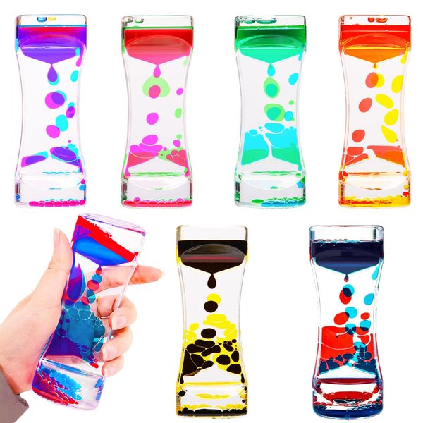 SUNPROUND Liquid Motion Bubbler Sensory Toys, 6 Pack Liquid Timer Desktop Colorful Hourglass Liquid Bubbler, Small Calming Relaxing Toys Sensory Anxiety Autism ADHD Fidget Toys